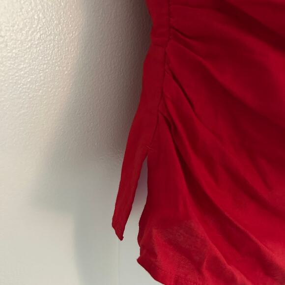 Madewell Ruched Square Neck Linen Cotton Smocked Back Red Lined Tank 2 New - Picture 11 of 12